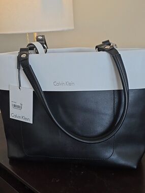 Calvin Klein Black and White Two-Tone Shoulder Tote